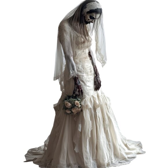 ZOMBIE Dead Corpse Bride, Halloween Wedding Dress, DAMAGED, Vintage Haunting - Picture 1 of 16